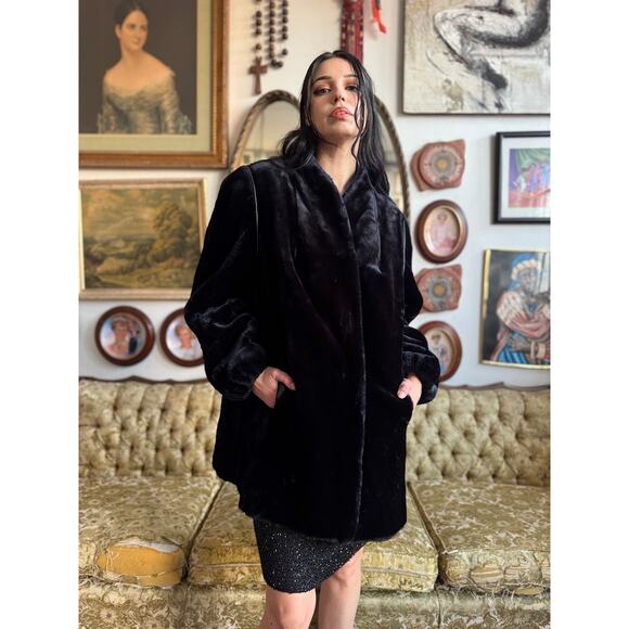 Vintage Black Faux Mink 40s Style Jacket by Outerlayers Ladies Size XL - Picture 10 of 16